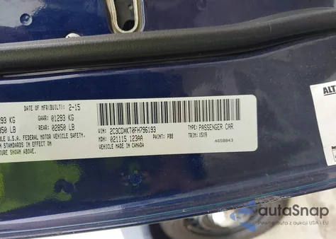 2015 Dodge Charger Police z USA, uszkodzony, nr VIN 2C3CDXKT0FH796193